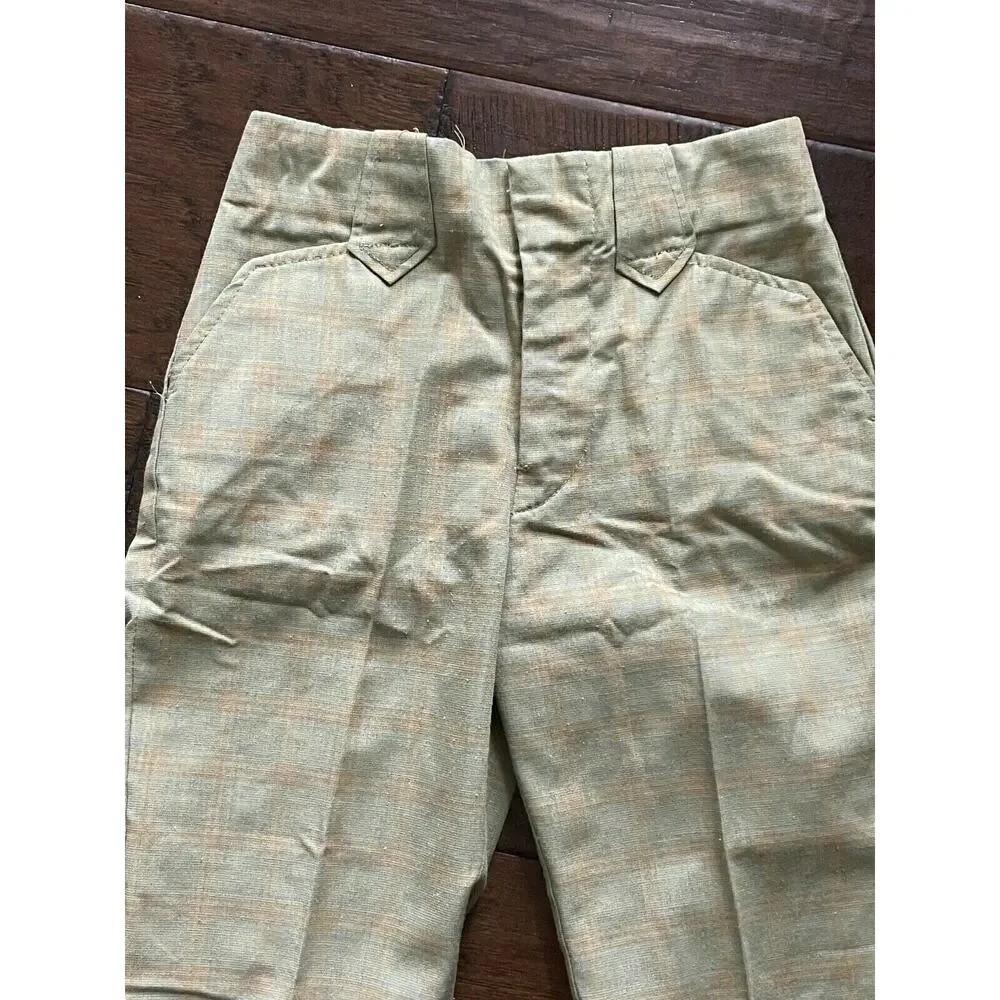 Vintage 60s 70s Little Boys Bell Bottom‎ Pants Green Plaid
